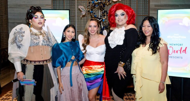 (L–R) Queer content creators Tiny Deluxe, Belle Rodolfo, Rica Salomon, and Tita Baby with TikTok Communications Lead for the Philippines, Bea Bautista