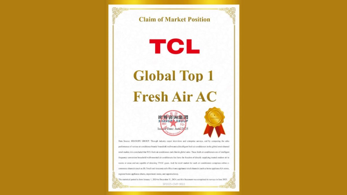 TCL Fresh Air AC Ranked No.1 Globally in Sales, Bringing Smarter Living