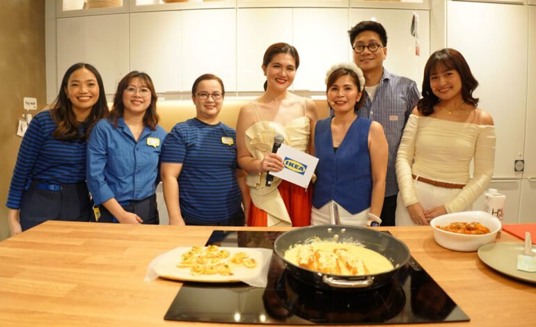 Bringing the Flavors of Home to you. (L-R) Hervy Nicholas, IKEA Sales Leader, IKEA shopkeepers Nerie Loquillano and Grace Ante, actress and host Dimples Romana, Grace Tanfelix, Icoy Rapadas, and Mitch Ngo (@thechinitafoodie) at a live cooking demo showcasing dishes for the holidays.