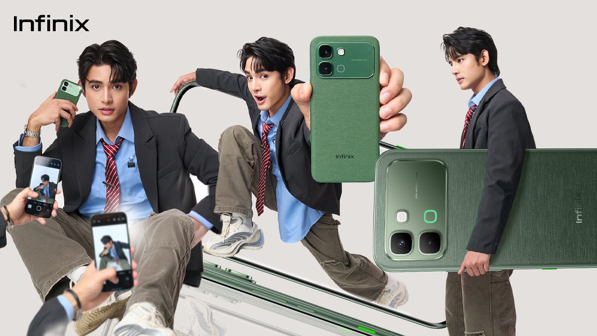 Mark Ian posing with the Infinix NOTE Edge in Silk Green