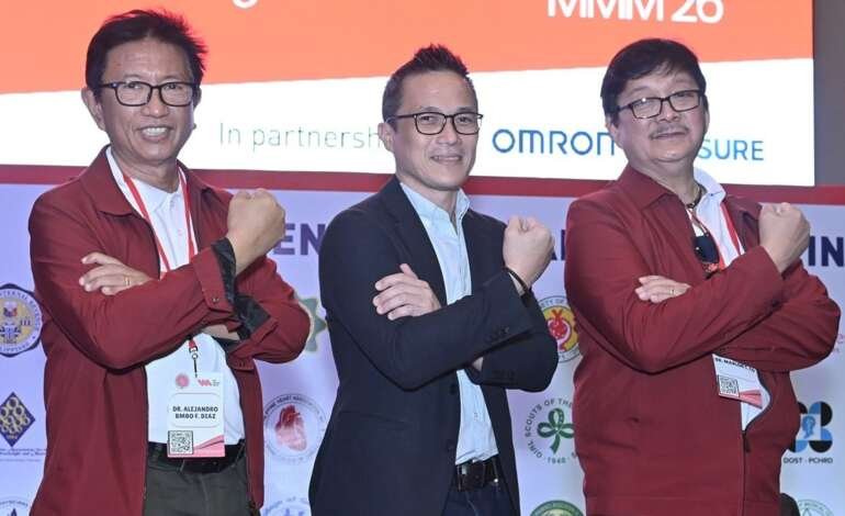 (From left to right) Philippine society of hypertension (PSH) president Dr. Alejandro Bimbo F. Diaz with OMRON Philippines general manager Benjamin Agbulos and PSH secretary Dr. Marlon T. Co