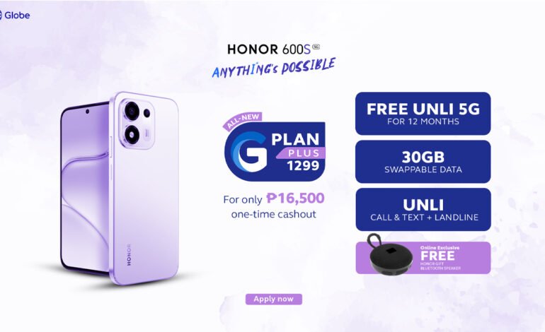 HONOR 600S 5G Now at Globe for Only PHP 687.50 Per Month, with FREE Bluetooth Speaker